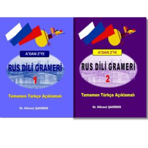 Rus Dili Grameri A'dan Z'ye 2 kitaplık setin kapak görseli. Tamamen Türkçe anlatımlı, kapsamlı Rusça dilbilgisi referans kitabı.