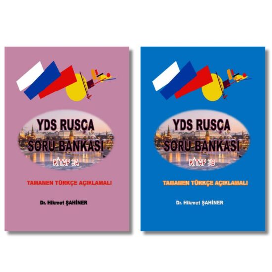 YDS Rusça Soru Bankası 3 2 kitaplık setinin görseli. Tamamı açıklamalı çözümlü YDS kelime ve gramer soru bankası.